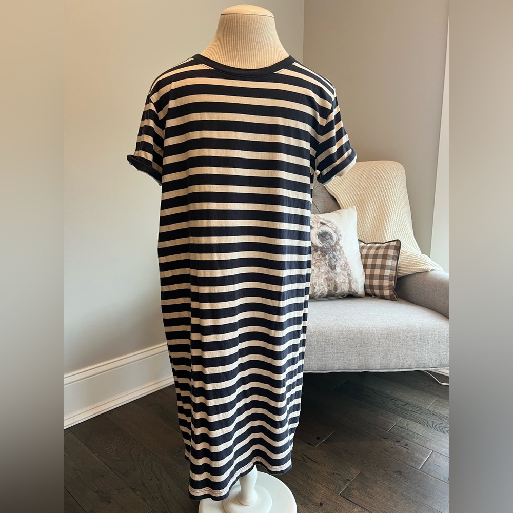 Classic Black and White Striped Cotton Dress